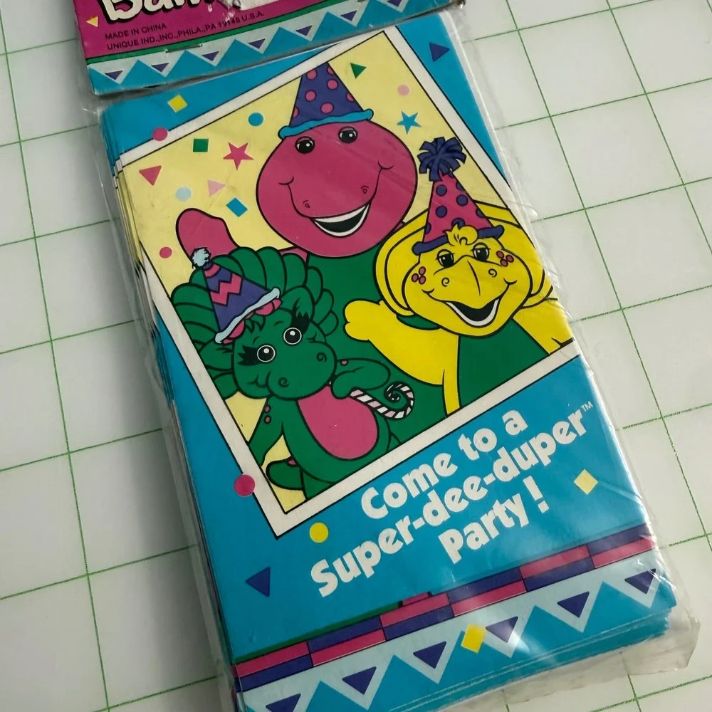 Vintage 90s Barney & Baby Bop BJ 8 Birthday Party Invitations 1995 NEW Cards